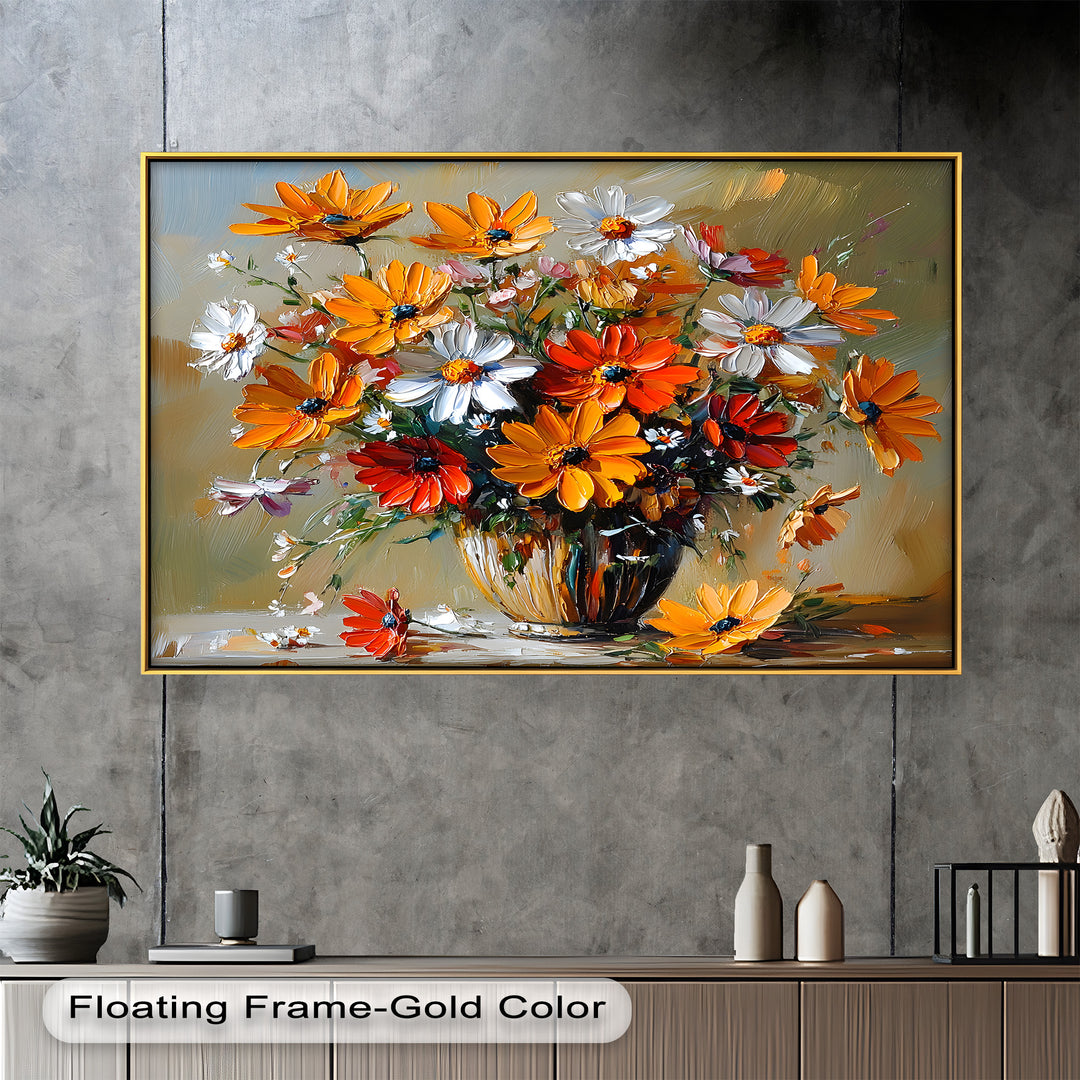 Orange & White Flowers – Botanical Oil Painting