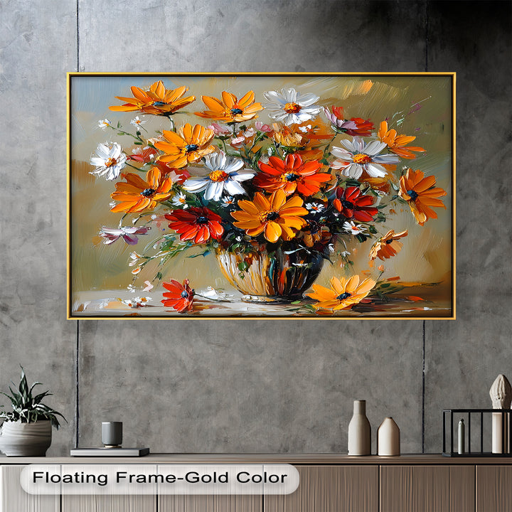 Orange & White Flowers – Botanical Oil Painting