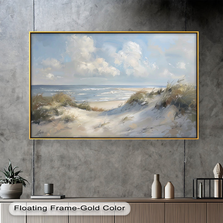 White Sand Beach Sandy Path Landscape – Coastal Oil Painting