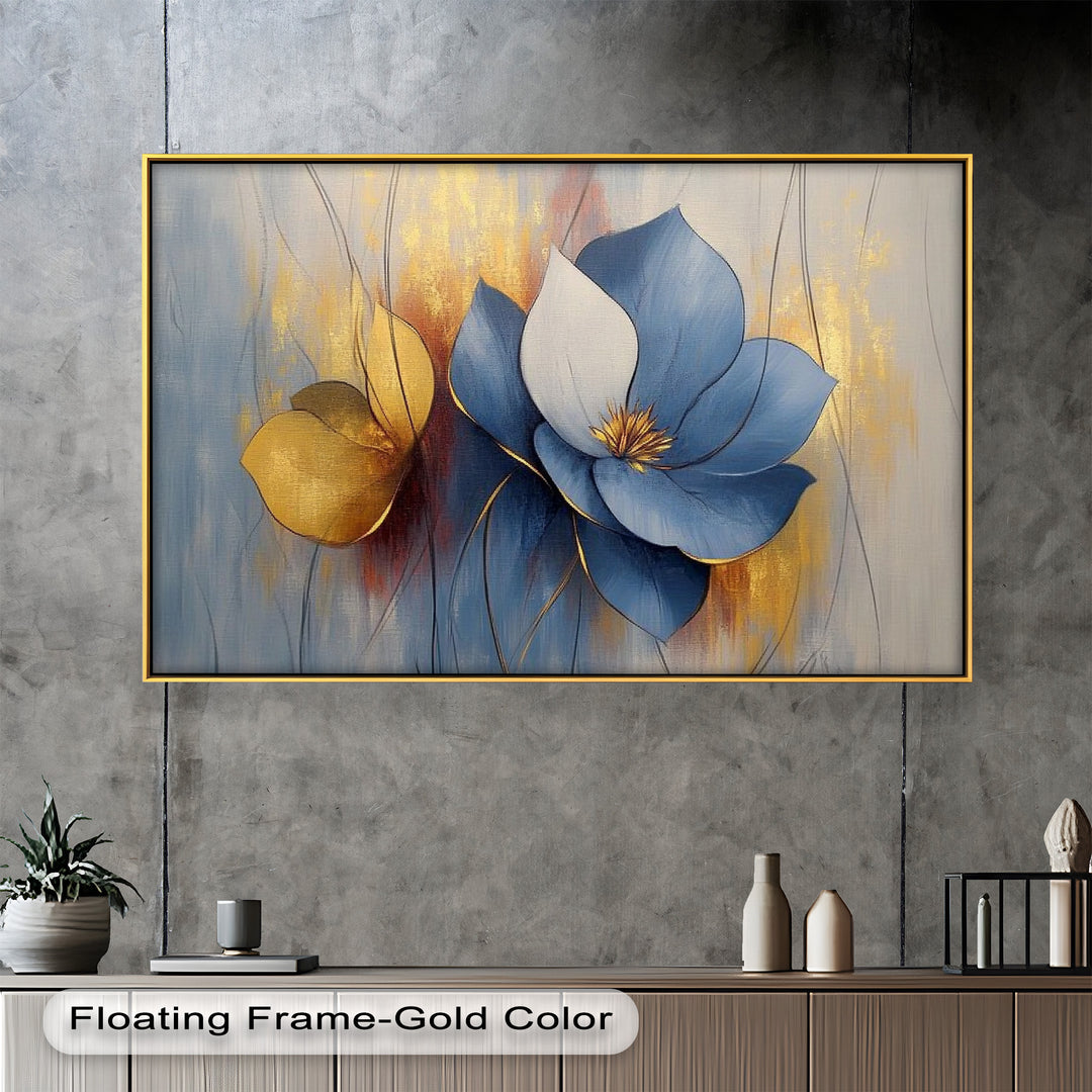 Blaue Magnolien-Wandkunst – Blumen-Ölgemälde