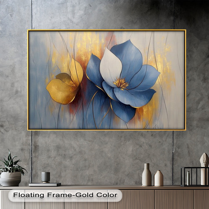 Blaue Magnolien-Wandkunst – Blumen-Ölgemälde