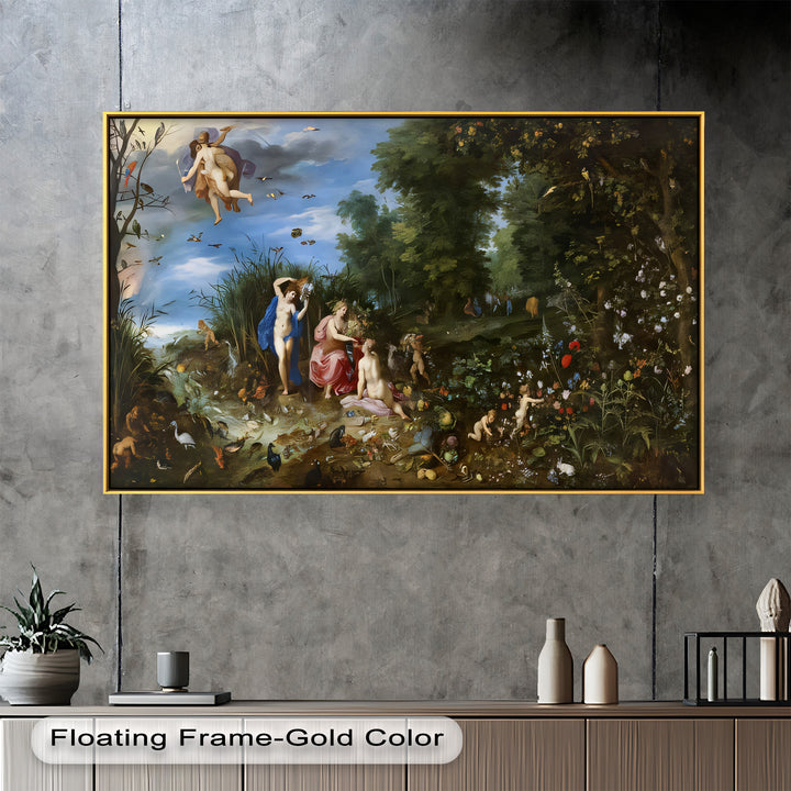 The Garden of Earthly Light – Mythological Forest Scene Oil Painting