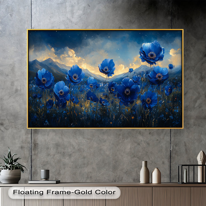 Blue Poppies Beneath a Twilight Sky - Flower Oil Painting