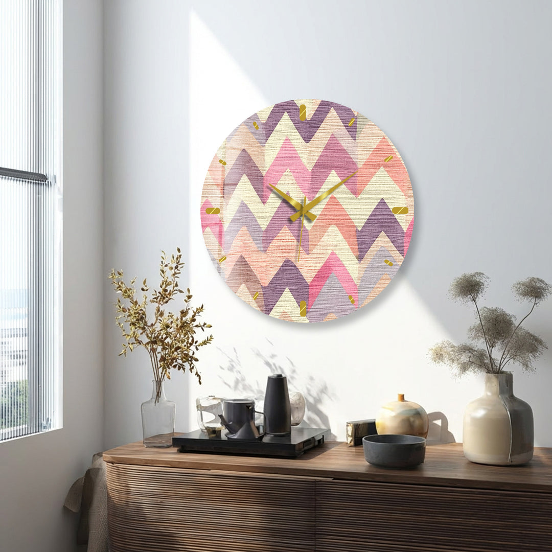 Pastel Chevron Glass Wall Clock – Pink Geometric Decor