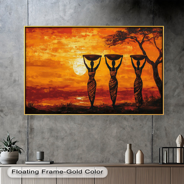 Afrikanische Frauenkunst – Stammes-Silhouette Wanddekoration Ölgemälde