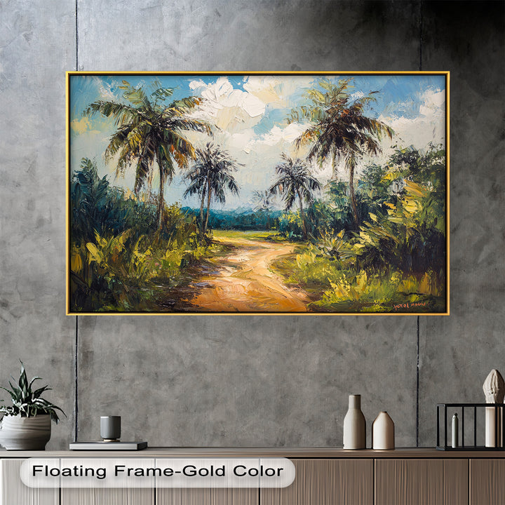 Tropical Pathway with Palm Trees – Impressionist Oil Painting