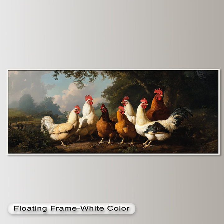 Roosters and Hens in a Countryside Clearing - Animal Oil Painting
