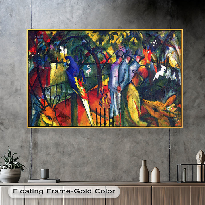 Tropical Garden with Parrots and Men – Modern Oil Painting