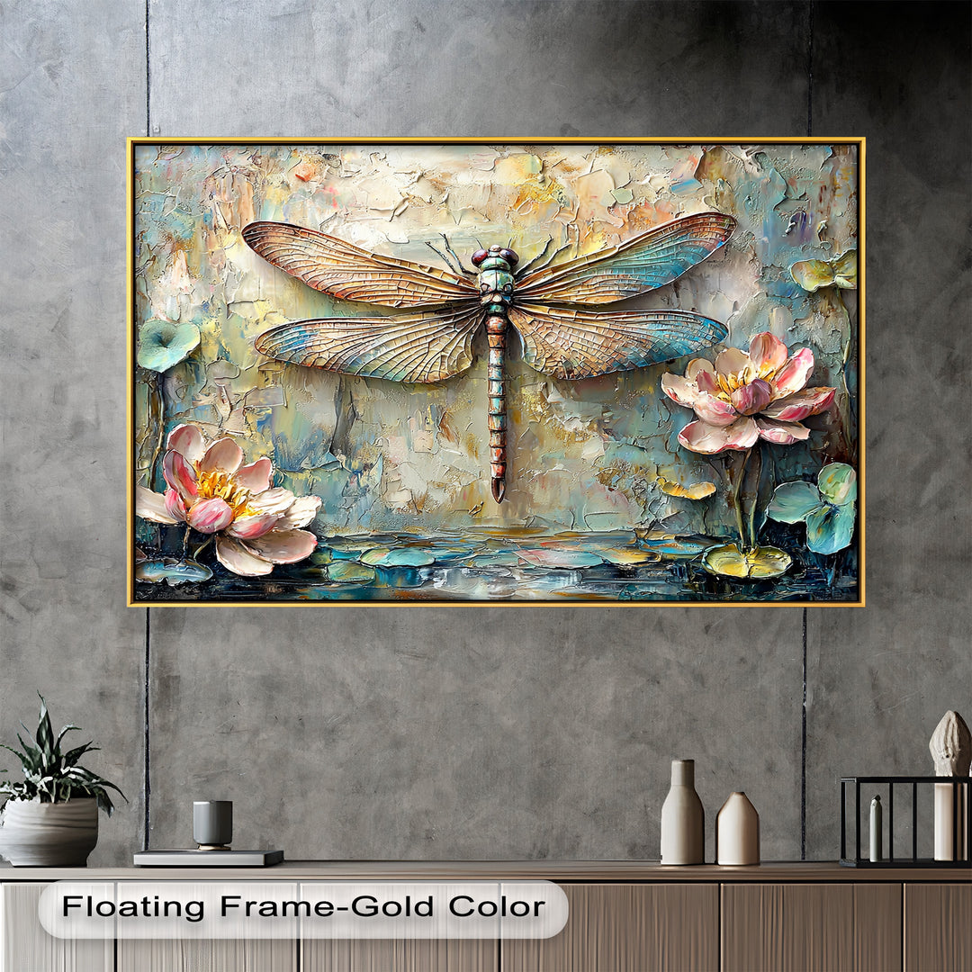 Floral Dragonfly – Framed Botanical Oil Painting