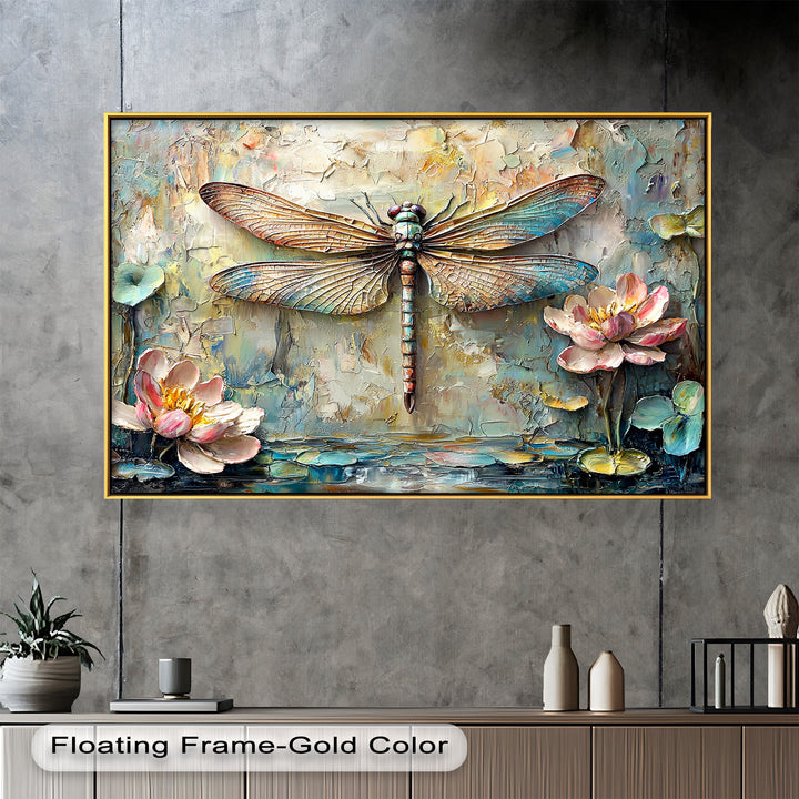 Floral Dragonfly – Framed Botanical Oil Painting