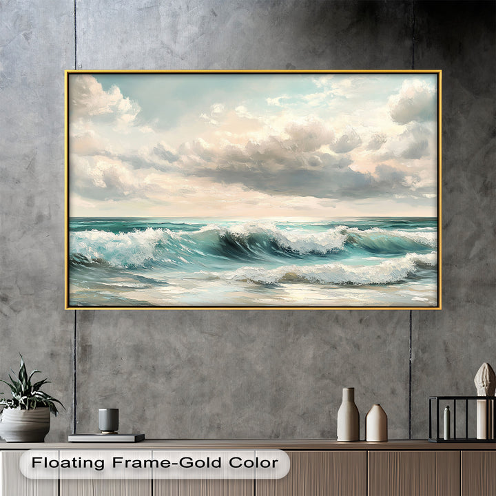 Coastal Wall Art - Turquoise Wave Seascape Oil Painting