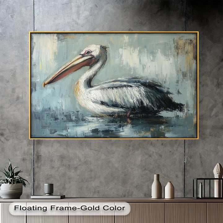 White Pelican Resting by the Water - Animal Oil Painting