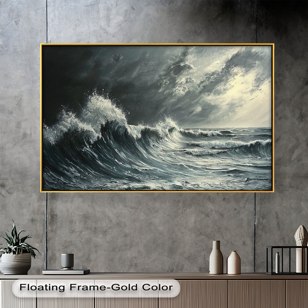 Ocean Wave Wall Art - Stormy Seascape Oil Painting