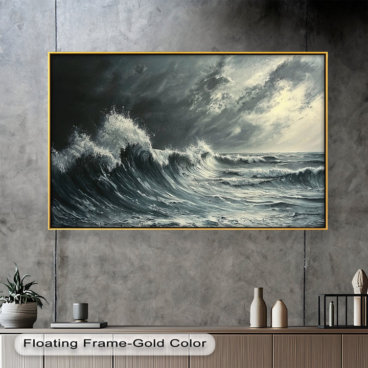 Ocean Wave Wall Art - Stormy Seascape Oil Painting