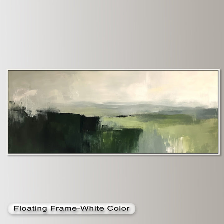 Misty Valley Horizon – Green Abstract Oil Painting