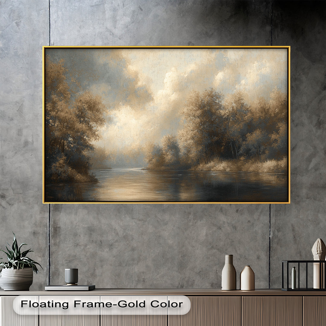 Serene River Landscape Wall Art – Modern Oil Painting