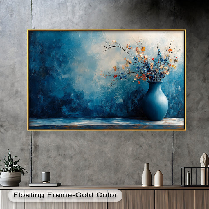 Blue Harmony Vase – Contemporary Floral Arrangement Flower Oil Painting