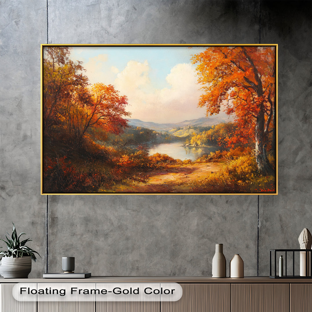 Golden Horizon – Ölgemälde mit herbstlichem Flussblick