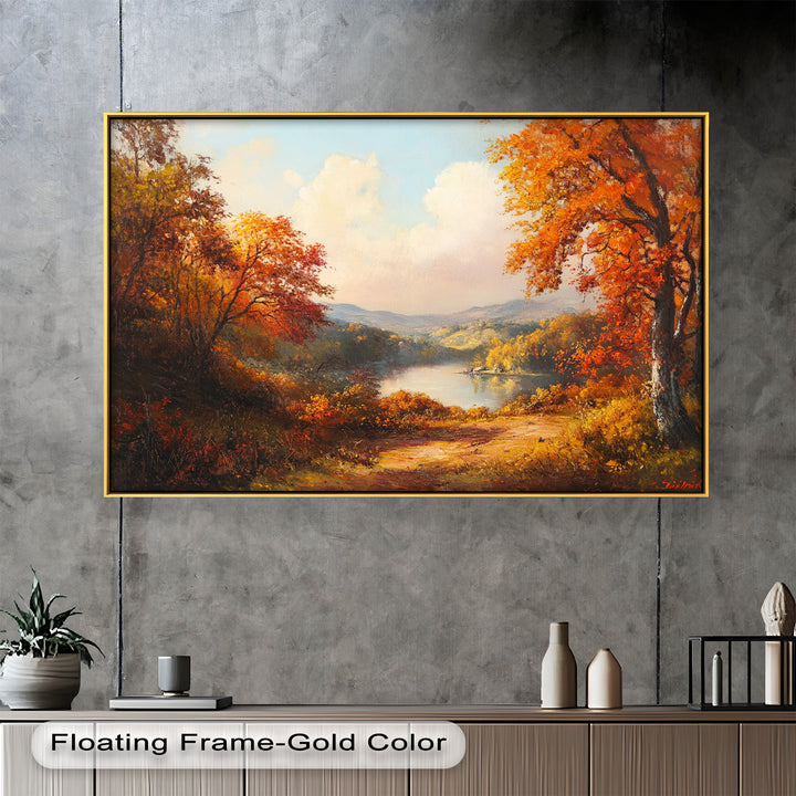 Golden Horizon – Ölgemälde mit herbstlichem Flussblick
