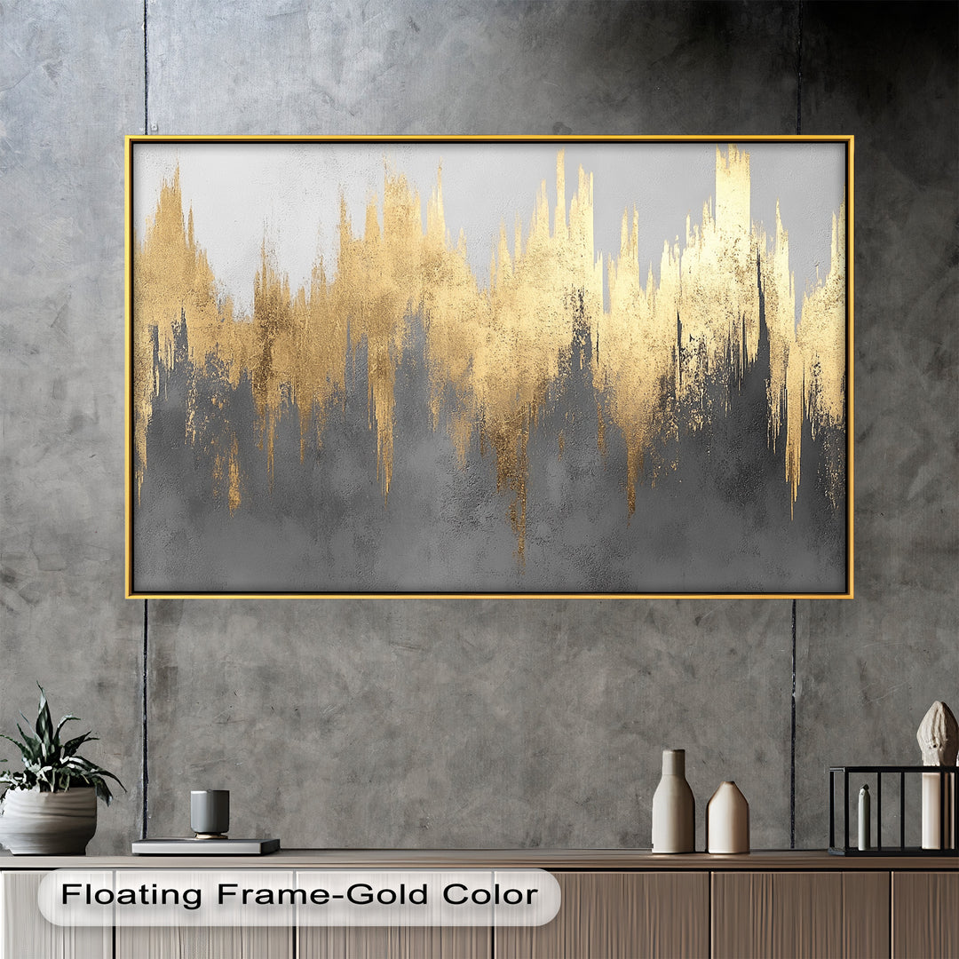 Elegant abstract painting with textured gold and gray gradient.
