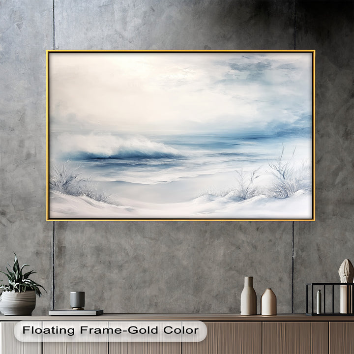 Coastal Wall Art - Snowy Beach Seascape Oil Painting