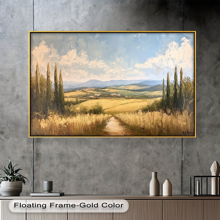 Vintage Aerial View – Scenic Countryside Oil Painting