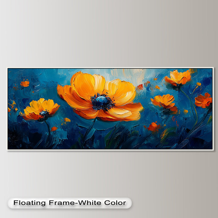 Orange Flowers on Deep Blue - Flower Oil Painting