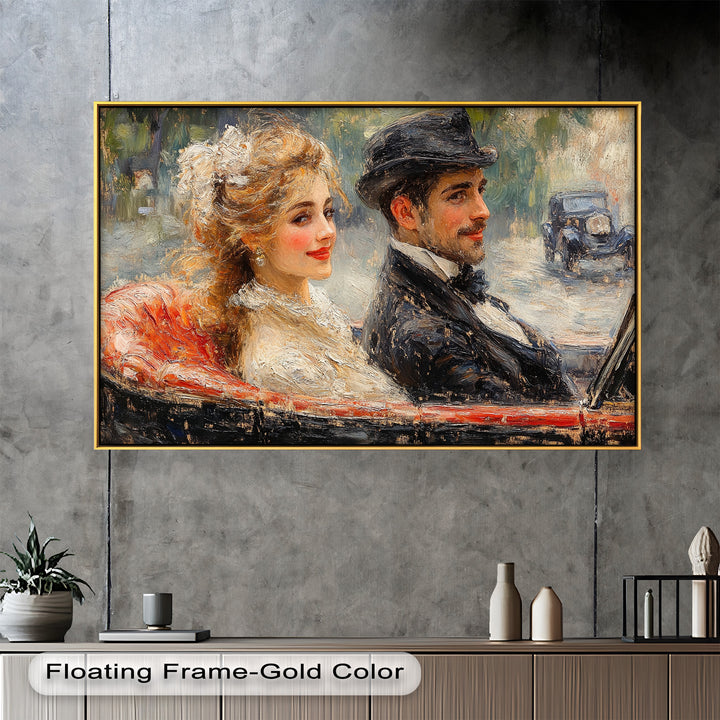 Charming Couple in a Vintage Car – Impressionist Oil Painting