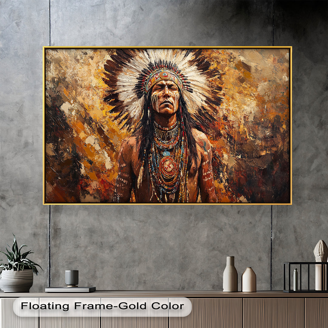 Sacred Flame – Tribal Warrior Portrait Oil Painting