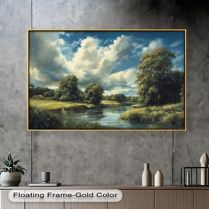 River Landscape Painting – Framed Oil Painting