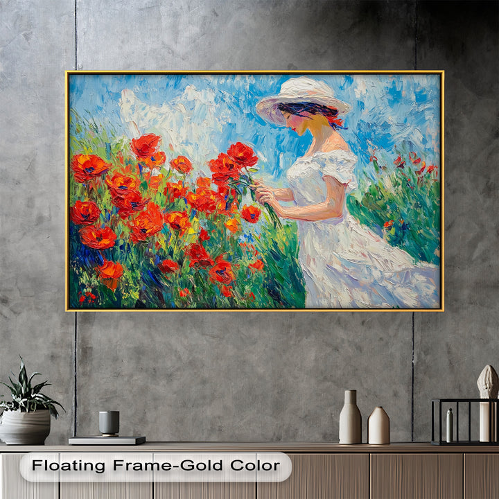 Lady Among Poppies – Impressionist Garden Stroll Oil Painting