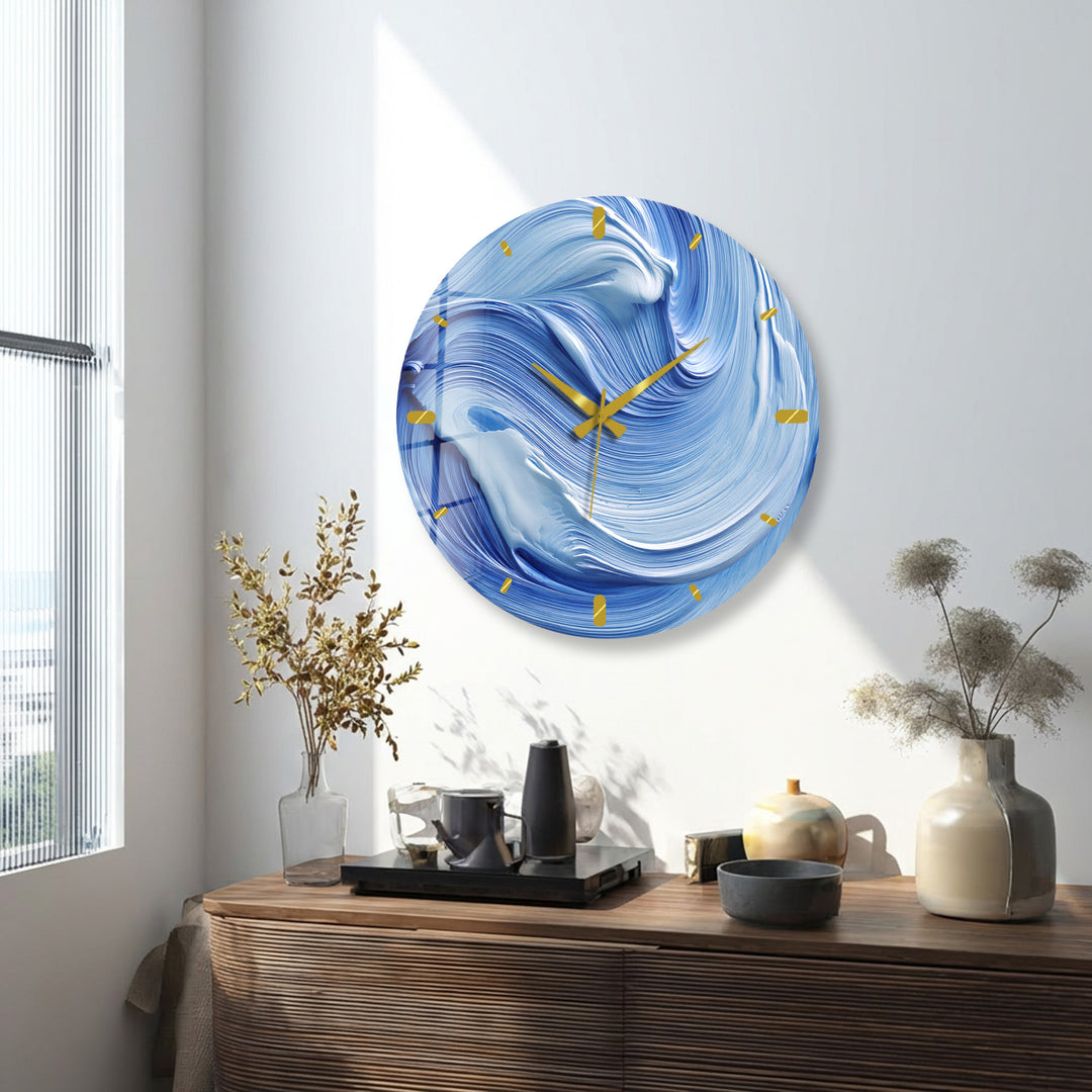 Blue Swirl Glass Wall Clock – Abstract Ölgemälde  Decor