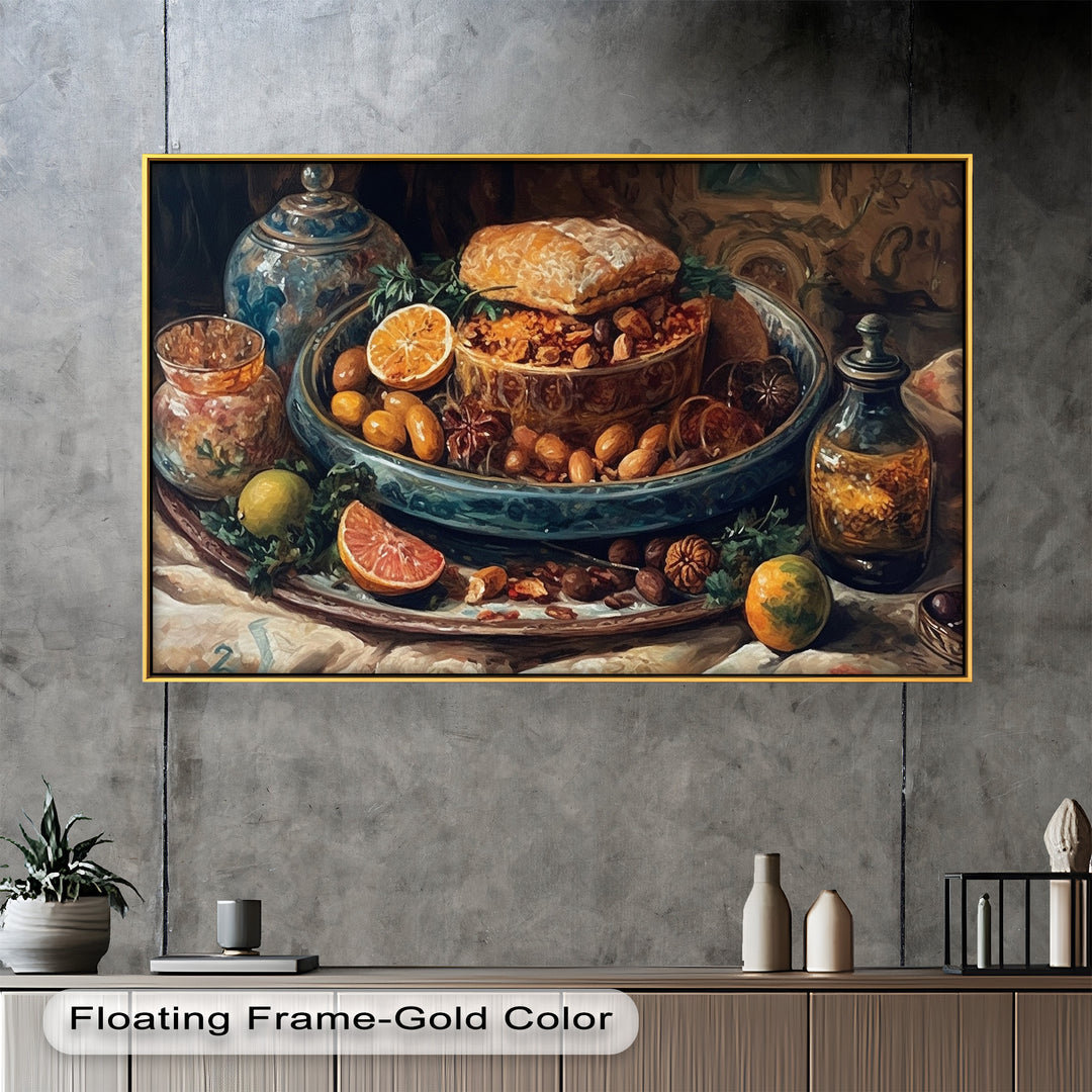 Golden Harvest Table – Ornamentales Festmahl Stillleben Essen Malerei