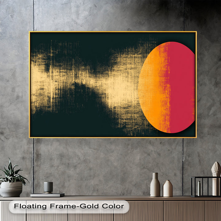 Rot &amp; Orange Eclipse Art – Minimalistisches Ölgemälde