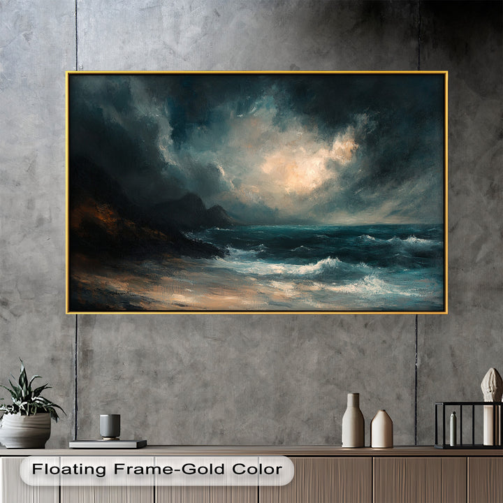 The sweeping brushstrokes and atmospheric lighting create a cinematic sense of depth, movement, and mystery.

