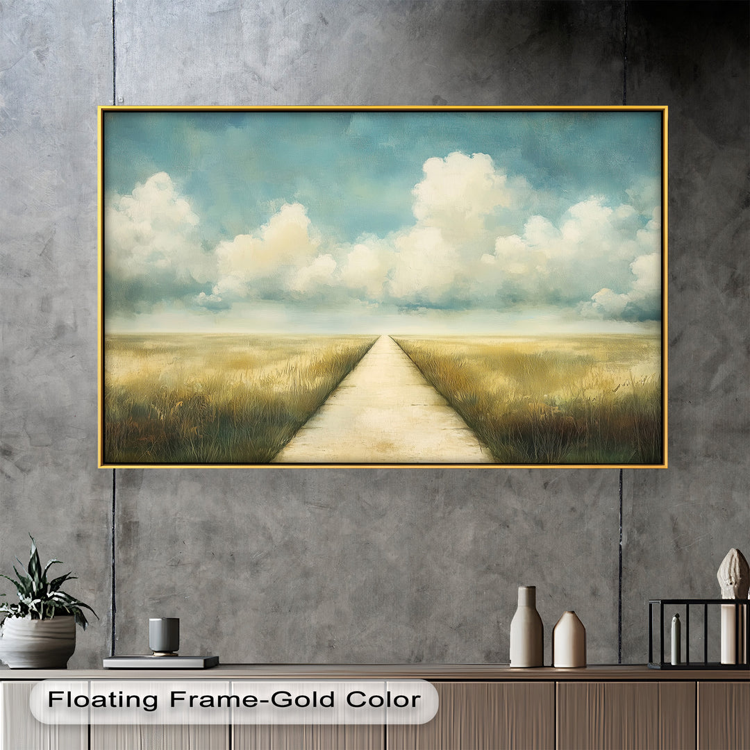 Cloudy Sky Wall Art – Minimal Landscape Oil Painting
