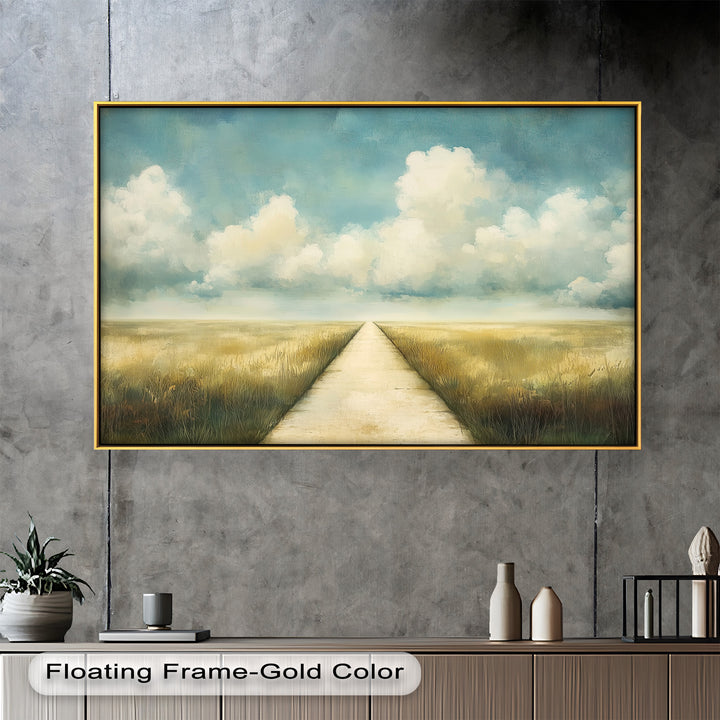 Cloudy Sky Wall Art – Minimal Landscape Oil Painting