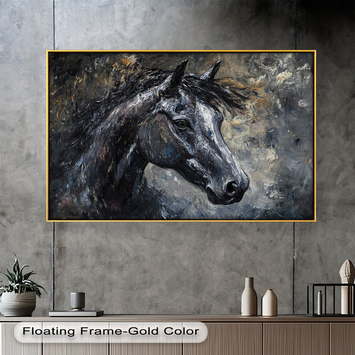Black Horse Portrait - Animal Oil Painting