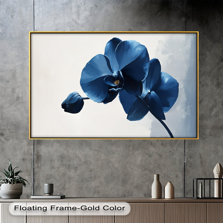 Blue Orchid Wall Art – Modern Floral Oil Painting