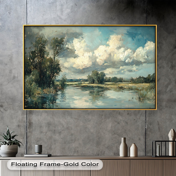 Golden Field & Mountain Horizon – Landscape Oil Painting