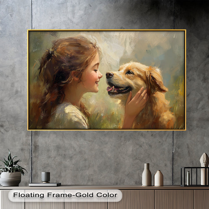Girl and Golden Retriever in Gentle Light – Animal Oil Painting