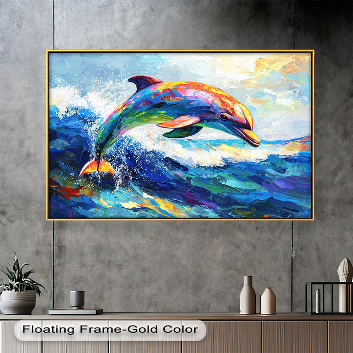 Dolphin Leaping Through Ocean Waves – Animal Oil Painting