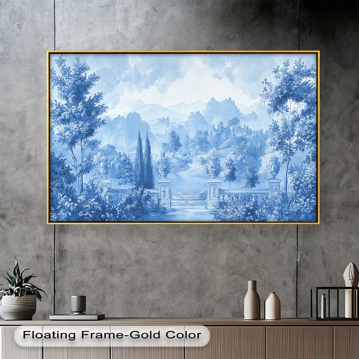 A graceful tribute to old-world beauty, this painting invites viewers into a dreamlike, peaceful garden from a bygone era.