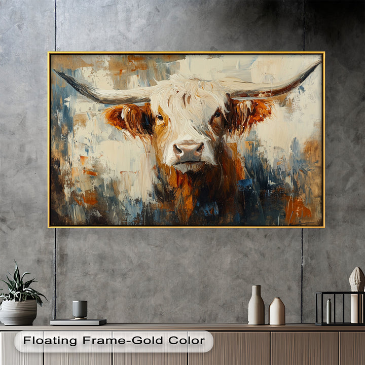 Highland Cow with White Horns – Animal Oil Painting