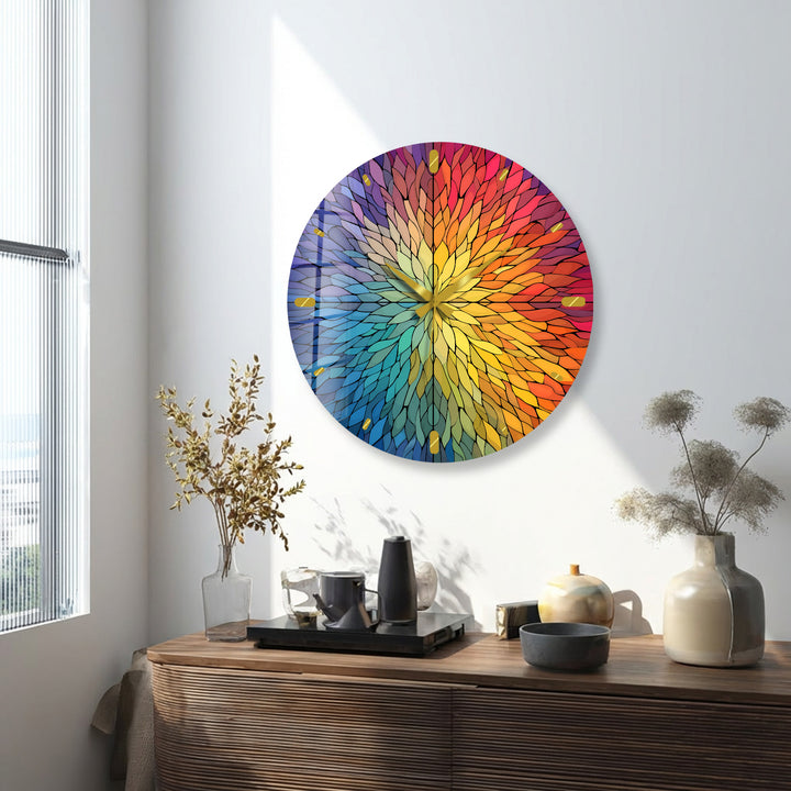 Rainbow Glass Wall Clock – Colorful Geometric Stained Glass Art