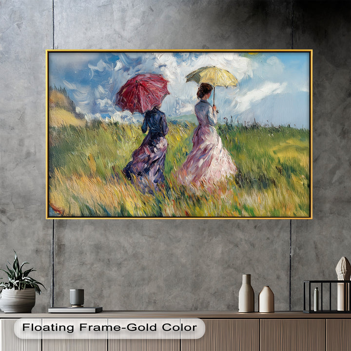 Ladies with Parasols in a Sunlit Meadow – Impressionist Oil Painting