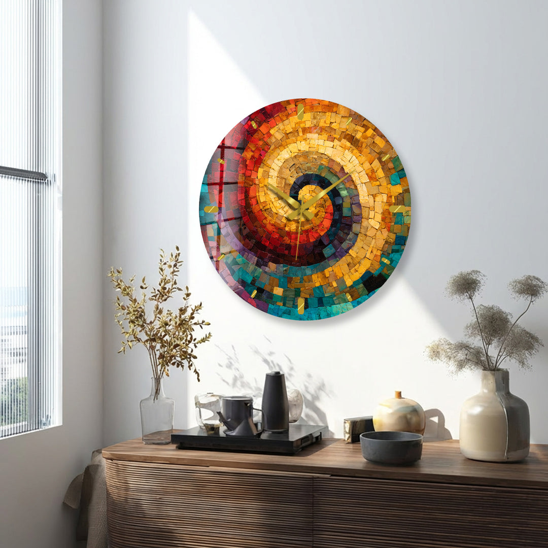 Colorful Spiral Mosaic Glass Wall Clock – Abstract Swirl Decor