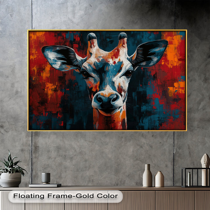 Giraffe Portrait in Abstract Flames – Animal Oil Painting