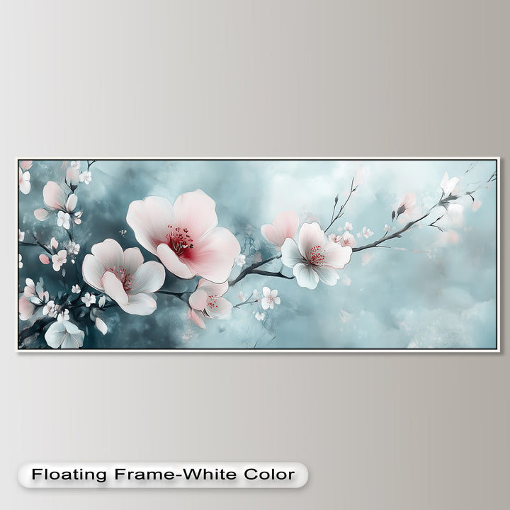 Soft Pink and White Petals on Tranquil Blue - Flower Oil Painting
