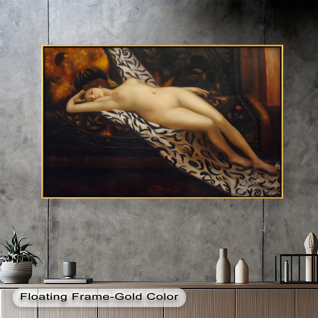 Velvet Reverie – Reclining Nude on Ornamental Nude Oil Painting
